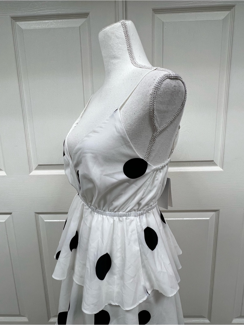 O.P.T. Polka Dot Tiered Midi Dress White Black Size S NWT - Picture 6 of 11